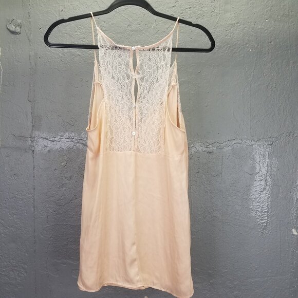 Zara Halter Tank Top Sz M Spaghetti Strap Lace Peach MoP Buttons Satin Coquette - Picture 8 of 11